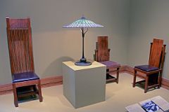 744 Side Chairs by Frank Lloyd Wright 1899-1906 And Lotus Pagoda Lamp by Tiffany 1900-15 - American Wing New York Metropolitan Museum of Art